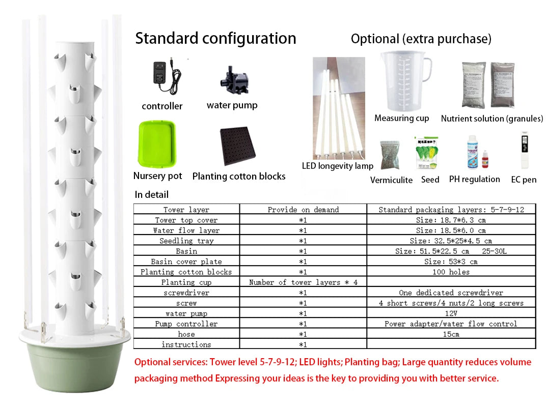 Indoor NFT Hydroponic Growing Systems Home Vertical Garden Tower Planter with Led Light