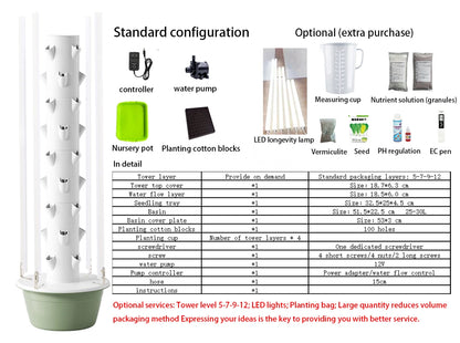 Indoor NFT Hydroponic Growing Systems Home Vertical Garden Tower Planter with Led Light